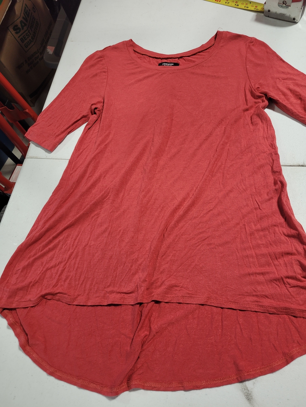 Premise Relaxed Scoop Neck Tunic in Coral Red